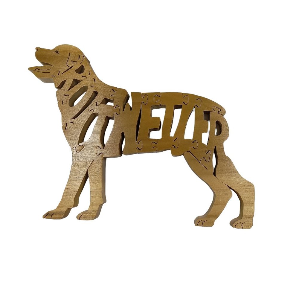 Rottweiler Wooden Scroll Jigsaw Dog Puzzle Figurine USA Signed By Maker